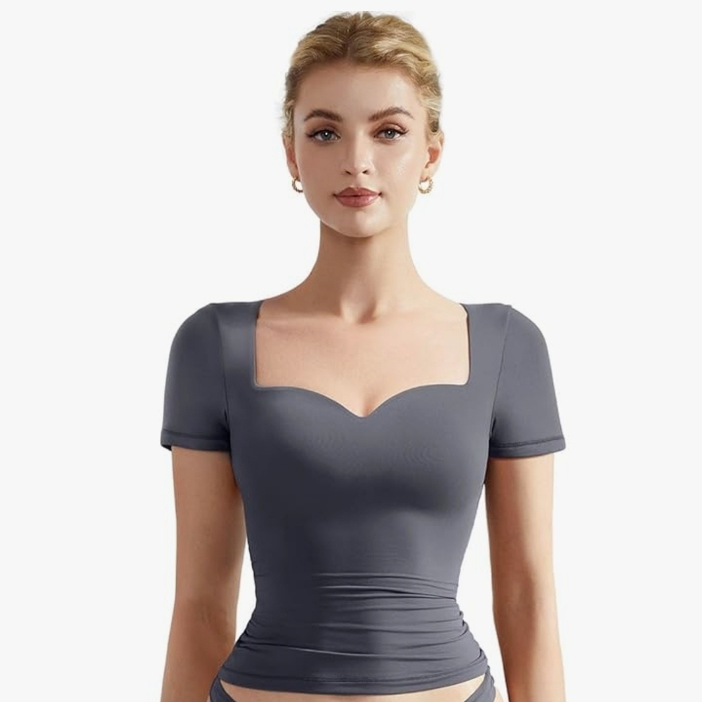 Gray Short Sleeve Crop Top